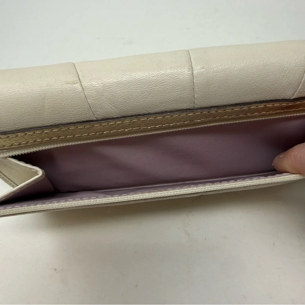 Coach Y2K Soho White with Gold Shimmer Leather Buckle Slim Envelope Wallet